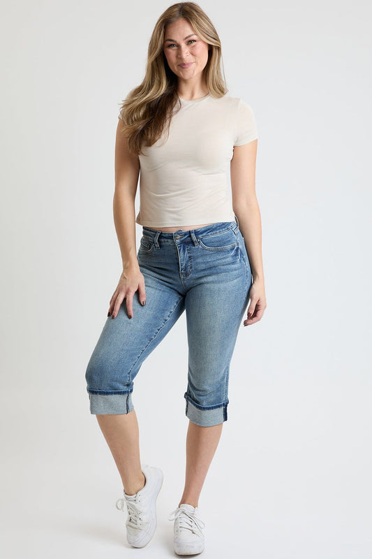 Women's Premium Stretch Essential Cuff Capri in T Tinted Blue - Comfort Stretch (bottom)