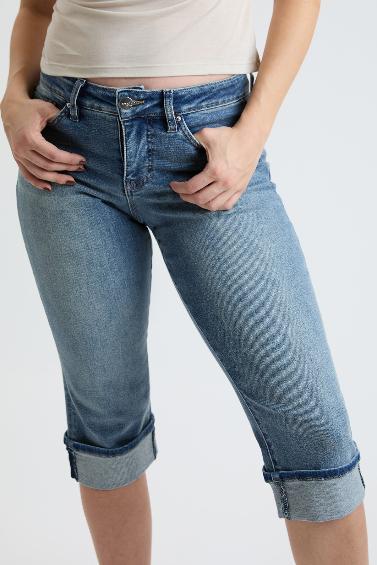 Women's Premium Stretch Essential Cuff Capri in T Tinted Blue view 3 - Comfort Stretch (bottom)