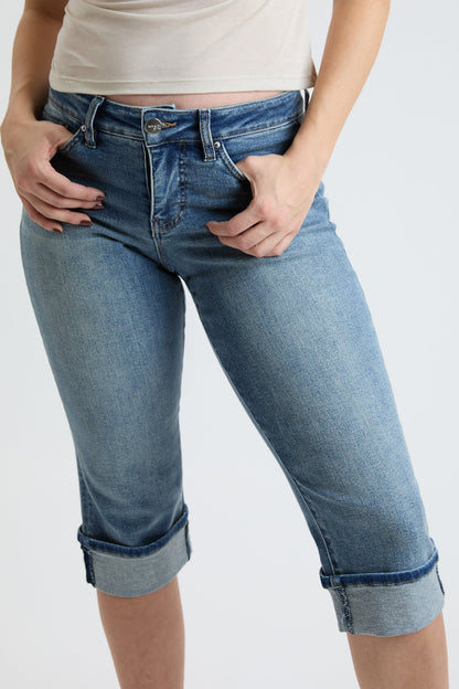 Women's Premium Stretch Essential Cuff Capri in T Tinted Blue view 3 - Comfort Stretch (bottom)