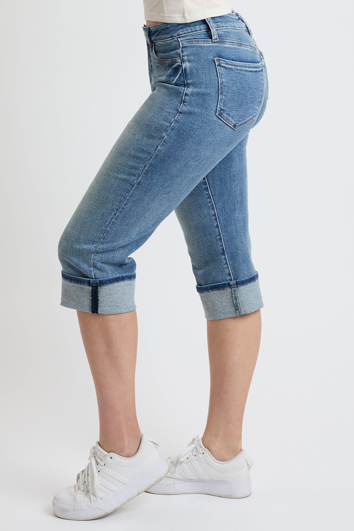Women's Premium Stretch Essential Cuff Capri in T Tinted Blue view 4 - Comfort Stretch (bottom)