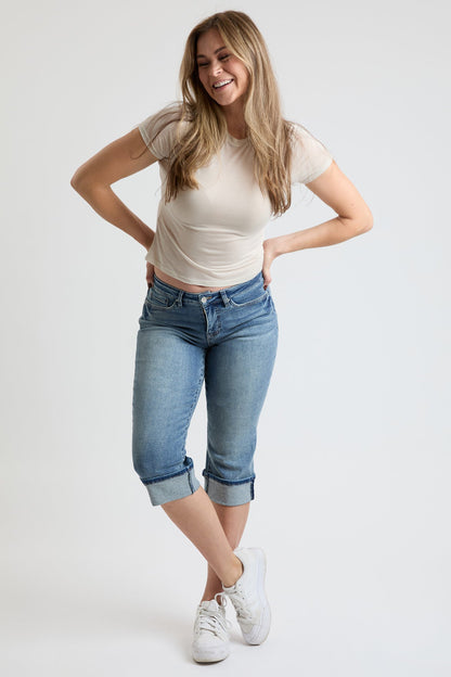 Women's Premium Stretch Essential Cuff Capri in T Tinted Blue view 6 - Comfort Stretch (bottom)