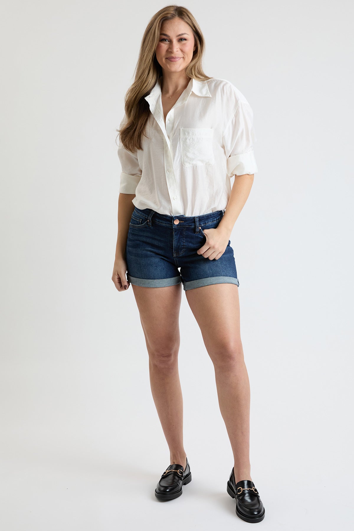 Women's Premium Stretch Fold-over Cuff Shorts in S Midnight Sky Blue view 9 - Comfort Stretch - Women Premium Shorts
