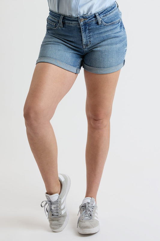 Women's Premium Stretch Fold-over Cuff Shorts in T Tinted Blue view 2 - Comfort Stretch - Women Premium Shorts (bottom)