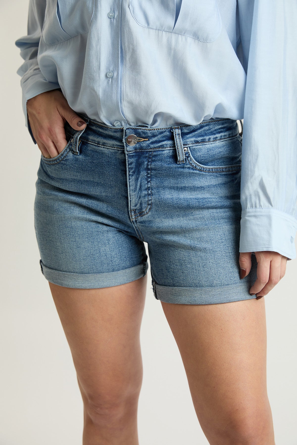 Women's Premium Stretch Fold-over Cuff Shorts in T Tinted Blue view 4 - Comfort Stretch - Women Premium Shorts (bottom)