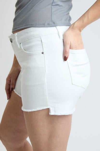 Women's Premium Stretch Fray Hem Hi-lo Shorts in K White view 6 - Comfort Stretch - Women Premium Shorts (bottom)