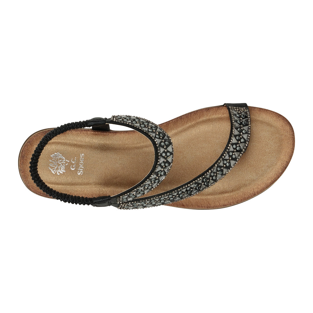 Women's Reille Black Jeweled Slingback Flat Sandals Black view 5 (bag) - women's sandals rei, women's r - shop at us.meeeshop