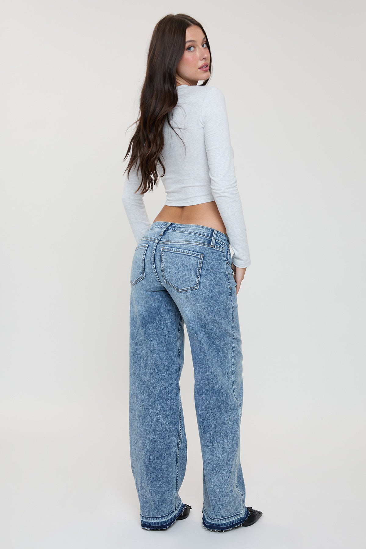 Women's Release Hem Wide Leg Jeans in N Indigo Blue view 13 (bottom)