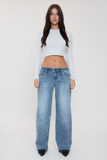 Women's Release Hem Wide Leg Jeans in N Indigo Blue view 14 (bottom)