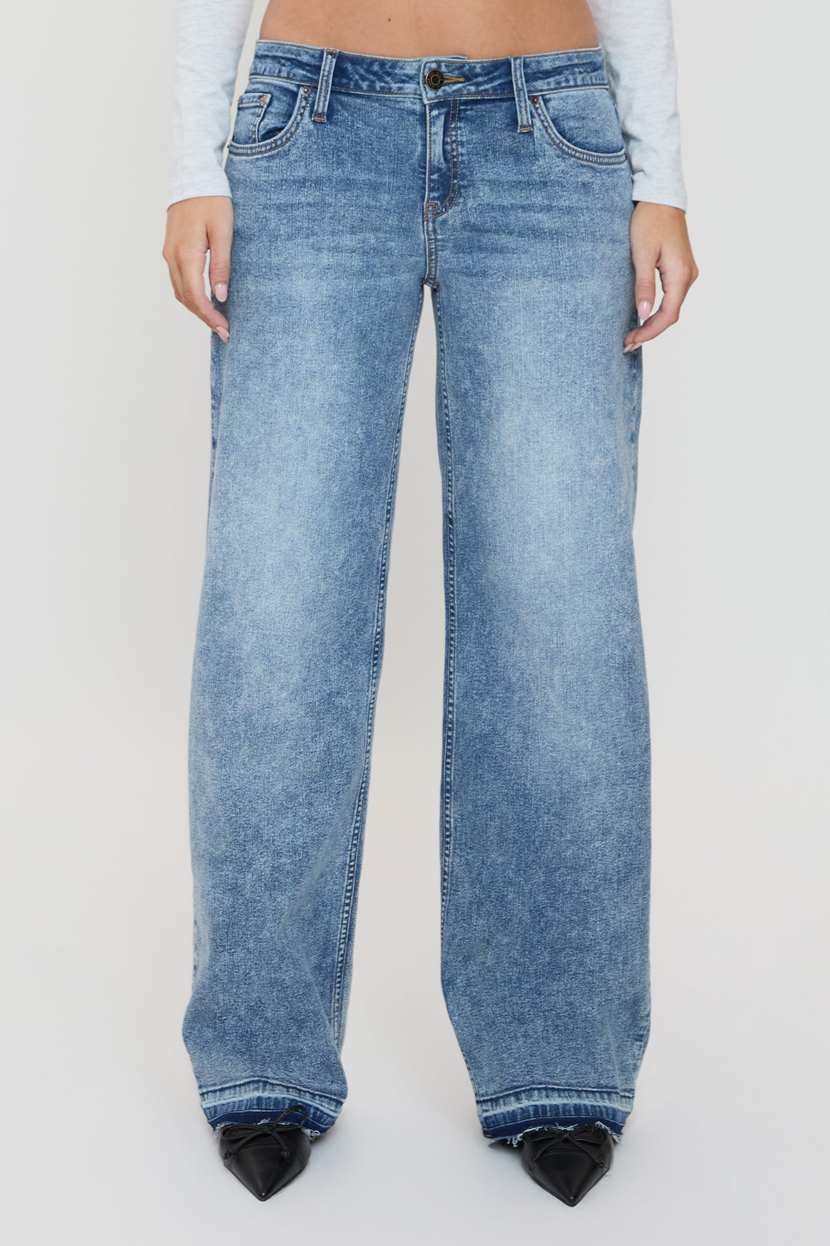 Women's Release Hem Wide Leg Jeans in N Indigo Blue view 9 (bottom)