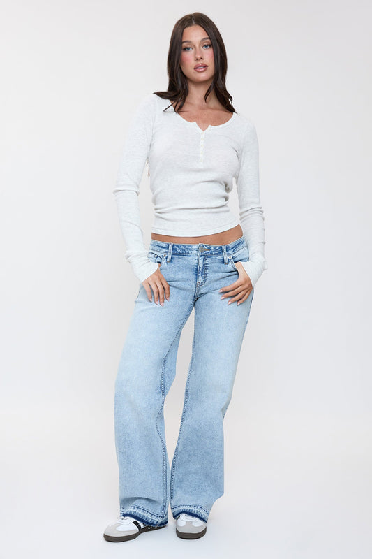 Women's Release Hem Wide Leg Jeans in Q Celeste Blue Rips (bottom)