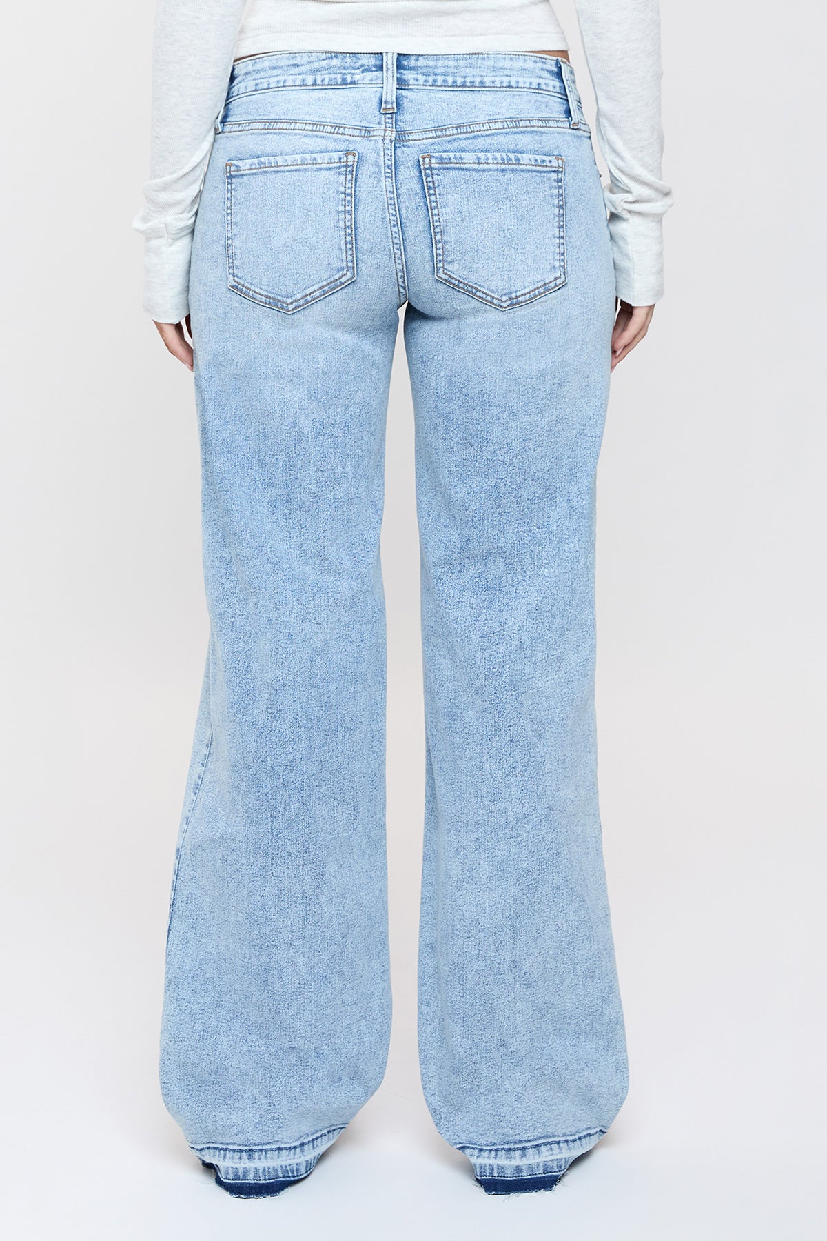 Women's Release Hem Wide Leg Jeans in Q Celeste Blue Rips view 4 (bottom)