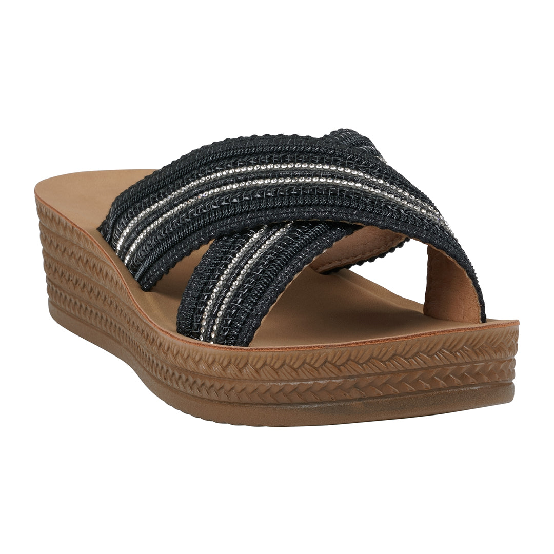 Women's Robyn Black Embellished Cross Strap Sandals Black (shoe) - strap sandals, cross strap sandals - shop at us.meeeshop