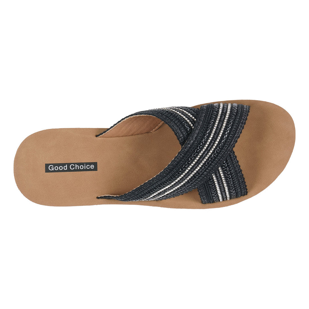 Women's Robyn Black Embellished Cross Strap Sandals Black view 3 (shoe) - strap sandals, cross strap sa - shop at us.meeeshop