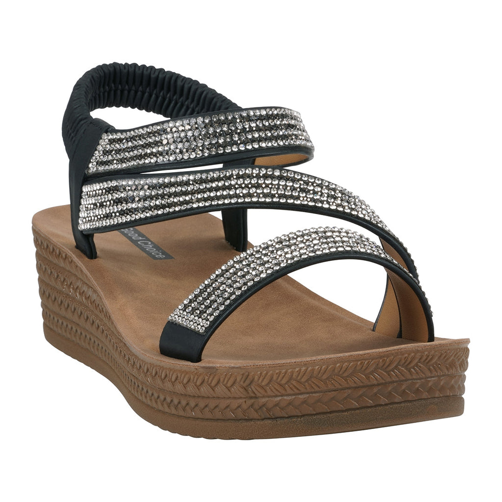 Women's Ruby Black Embellished Cross Strap Wedge Sandals Black (shoe) - women's ruby slippers, women's  - shop at us.meeeshop