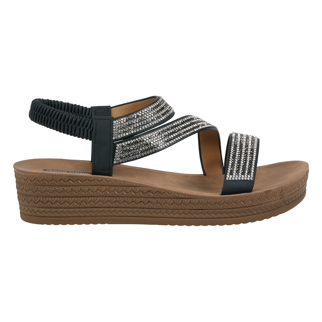 Women's Ruby Black Embellished Cross Strap Wedge Sandals Black view 2 (shoe) - women's ruby slippers, w - shop at us.meeeshop