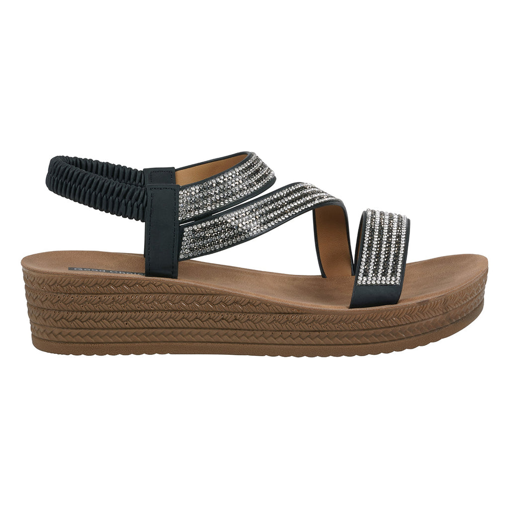 Women's Ruby Black Embellished Cross Strap Wedge Sandals Black view 2 (shoe) - women's ruby slippers, w - shop at us.meeeshop