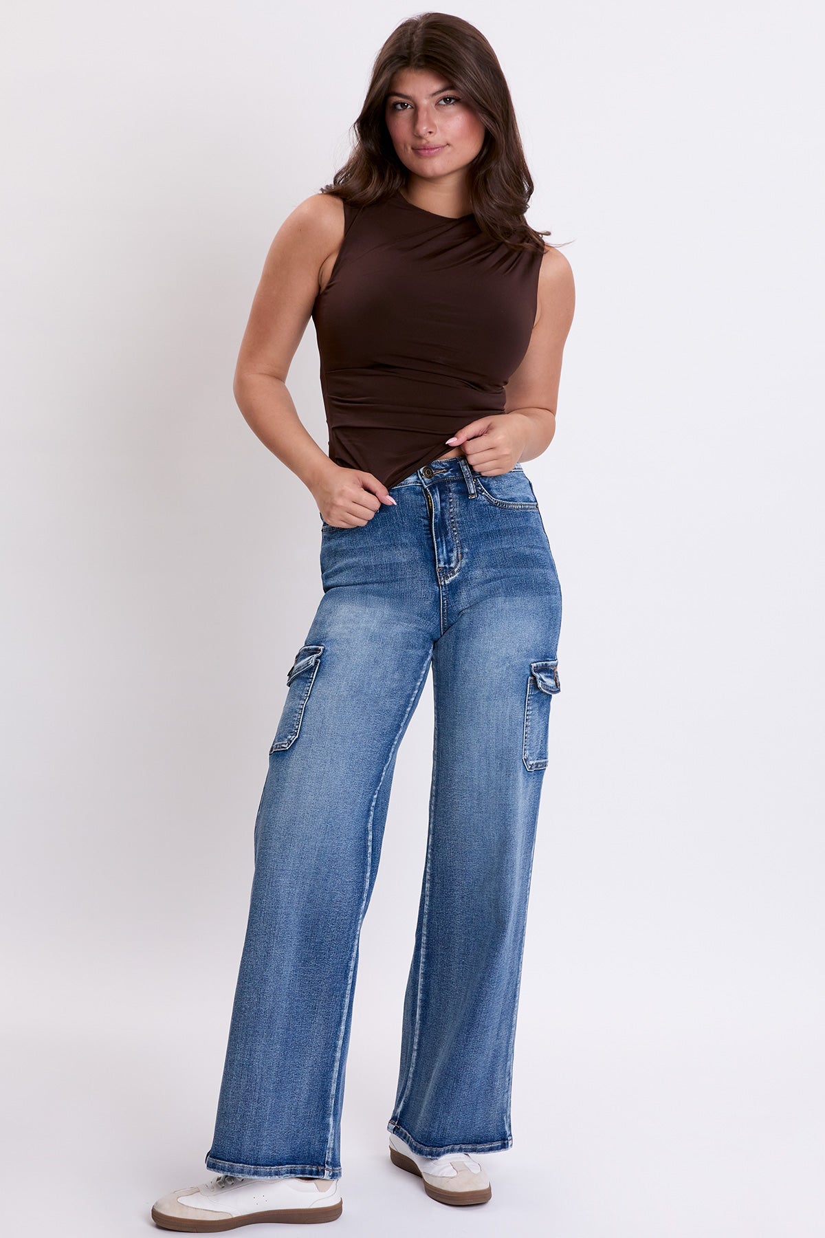Women's Skater Cargo Wide Leg Jeans Denim in N Indigo Blue - Womens Skater Jeans Bershka (bottom)