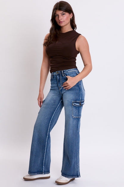 Women's Skater Cargo Wide Leg Jeans Denim in N Indigo Blue view 5 - Womens Skater Jeans Bershka (bottom)
