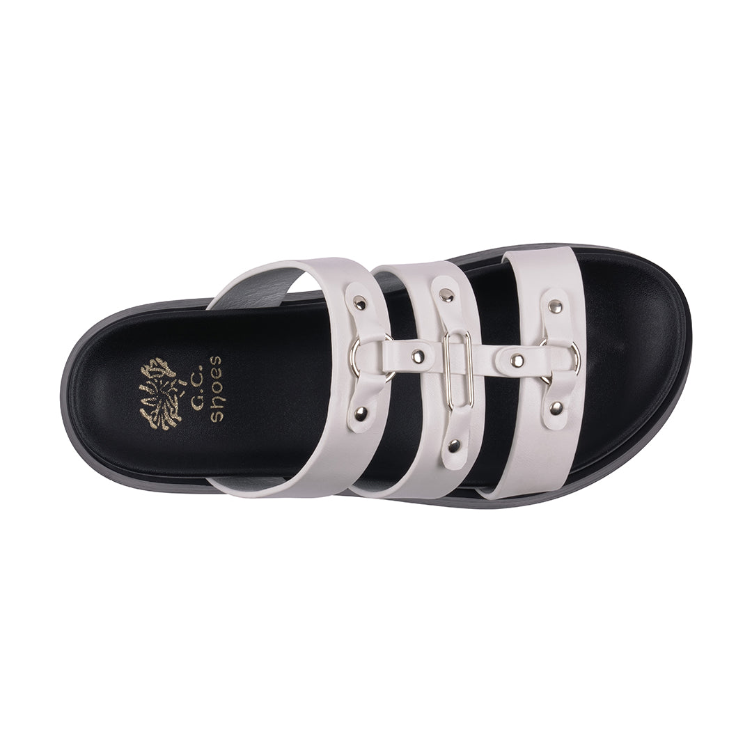 Women's Stevie White Strappy Slide Platform Sandals White view 2 (shoe) - women's steve sandals, women  - shop at us.meeeshop