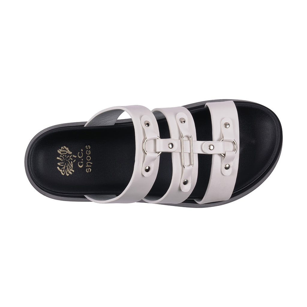 Women's Stevie White Strappy Slide Platform Sandals White view 2 (shoe) - women's steve sandals, women  - shop at us.meeeshop