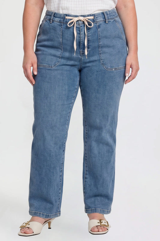 Women's Tie Front Wide Leg Jeans in M Medium Blue view 2 - Women'S Wide Jeans (bottom)