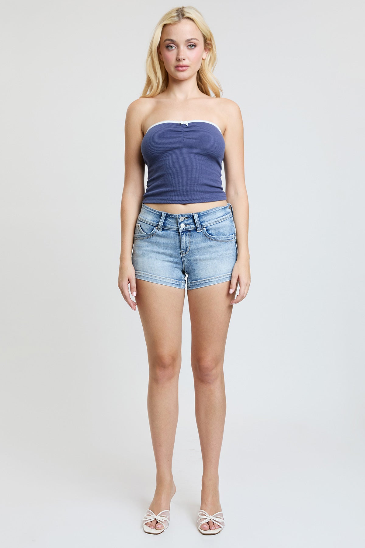 Women’s Wannabettabutt 2 Button Denim Shorts in L Light Blue view 2 (bottom)