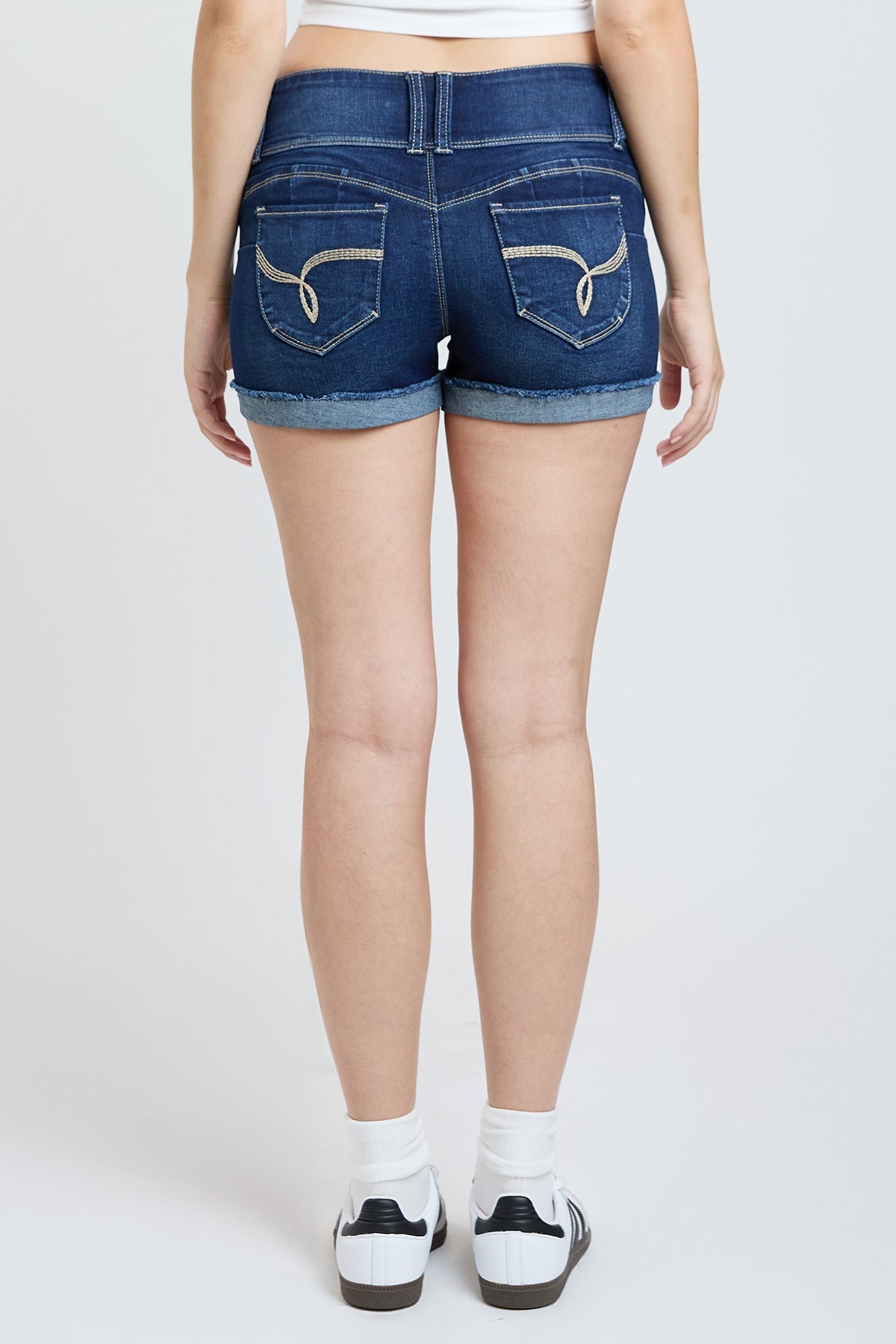 Women’s Wannabettabutt 3 Button Cuffed Denim Shorts in S Midnight Sky Blue Rips view 20 (bottom)