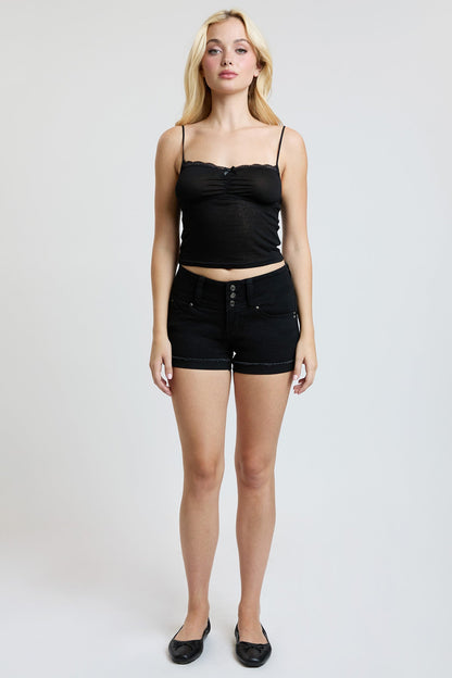 Women’s Wannabettabutt 3 Button Cuffed Denim Shorts view 34 (bottom)