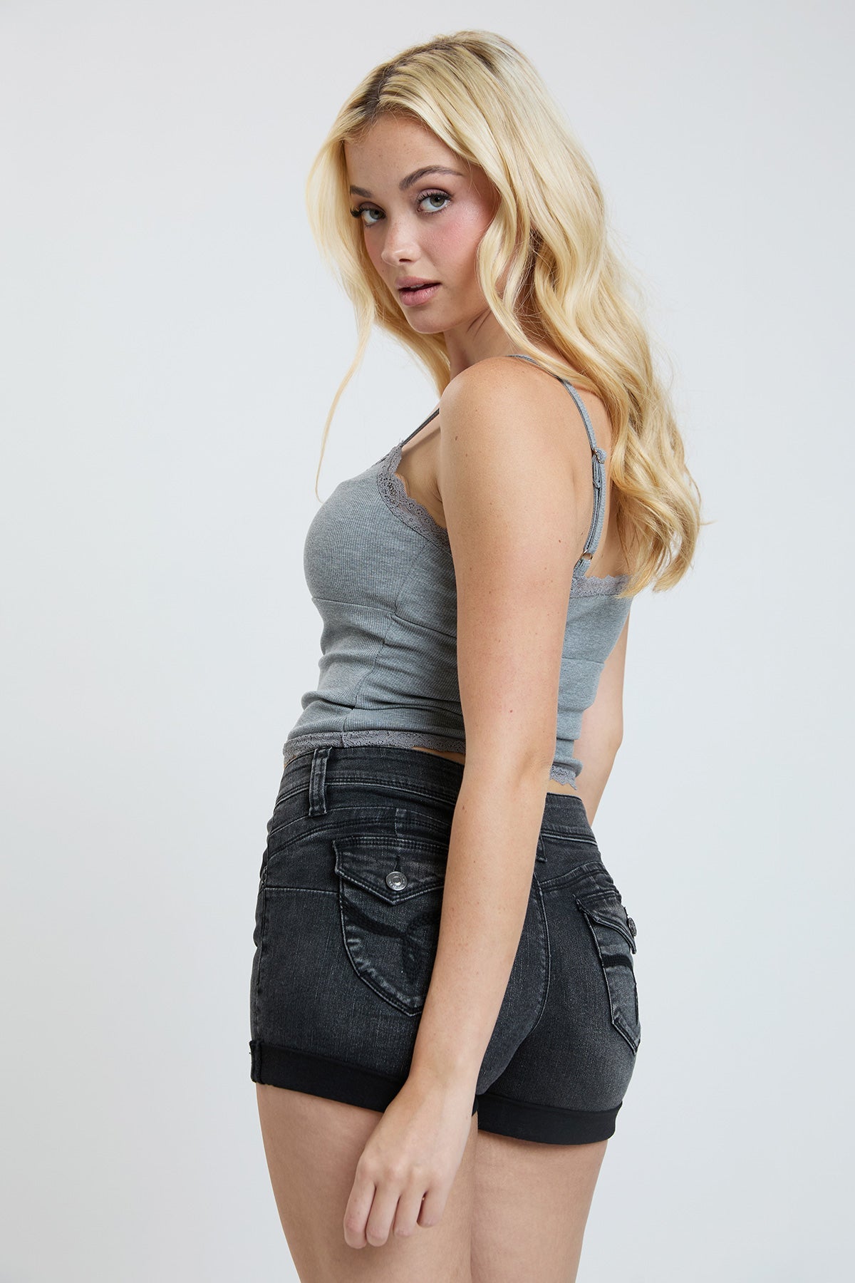 Women’s Wannabettabutt Cuffed Denim Shorts in W Black view 13 (bottom)