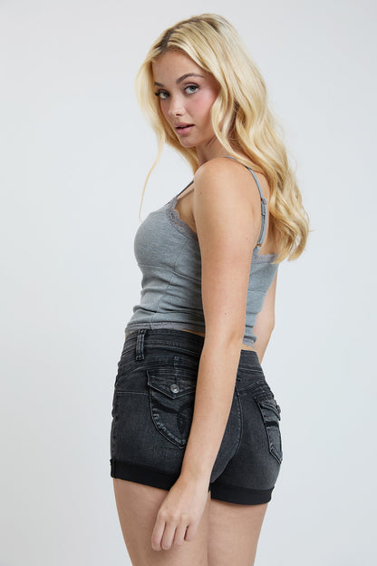 Women’s Wannabettabutt Cuffed Denim Shorts in W Black view 13 (bottom)