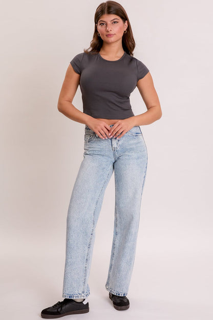 Women's Wide Leg with Butterfly Print in Q Celeste Blue - Womens Printed Wide Leg Pants (bottom)