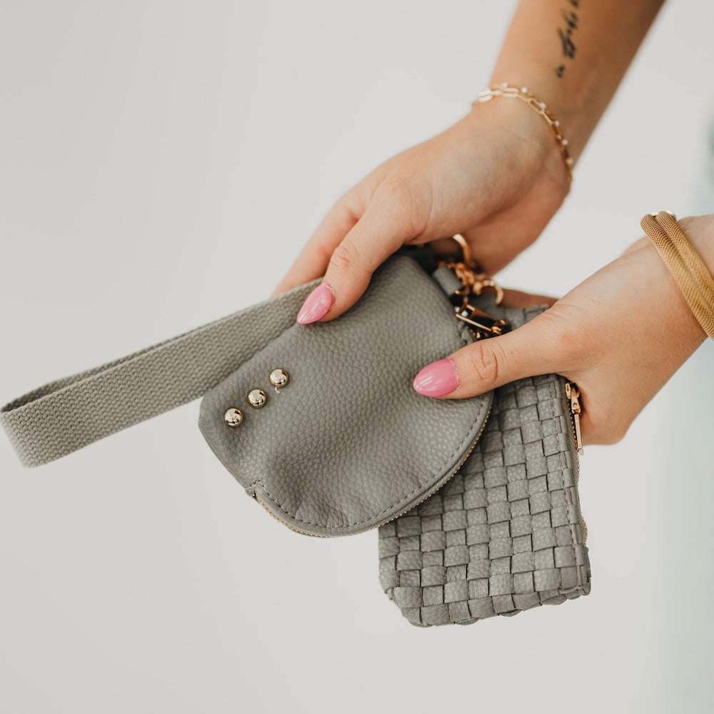 Wonderlust Woven Dual Pouch Wristlet - Color! in Black Checkered view 2 - Wristlet Color (piece)
