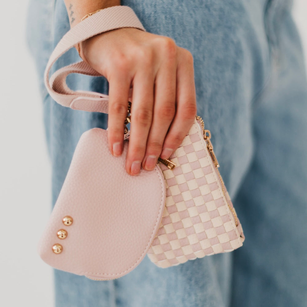 Wonderlust Woven Dual Pouch Wristlet - Color! in Coffee Checkered view 8 - Wristlet Color (piece)