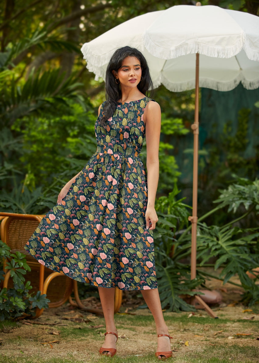 Woodland Midi Dress in Navy in M view 3 - Woodland Bloom Midi Dress