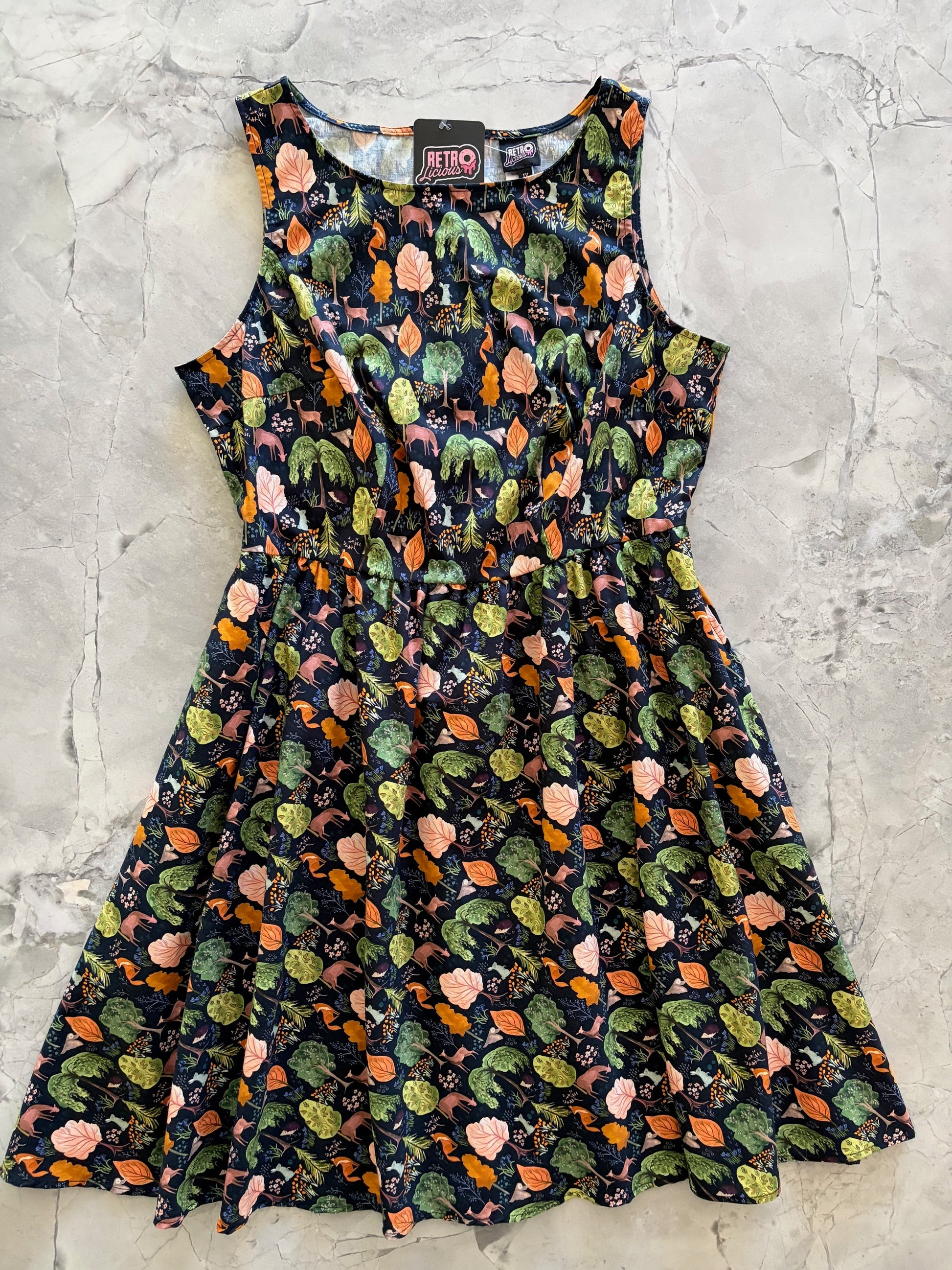 Woodland Vintage Dress in Navy in XS - Navy Dress