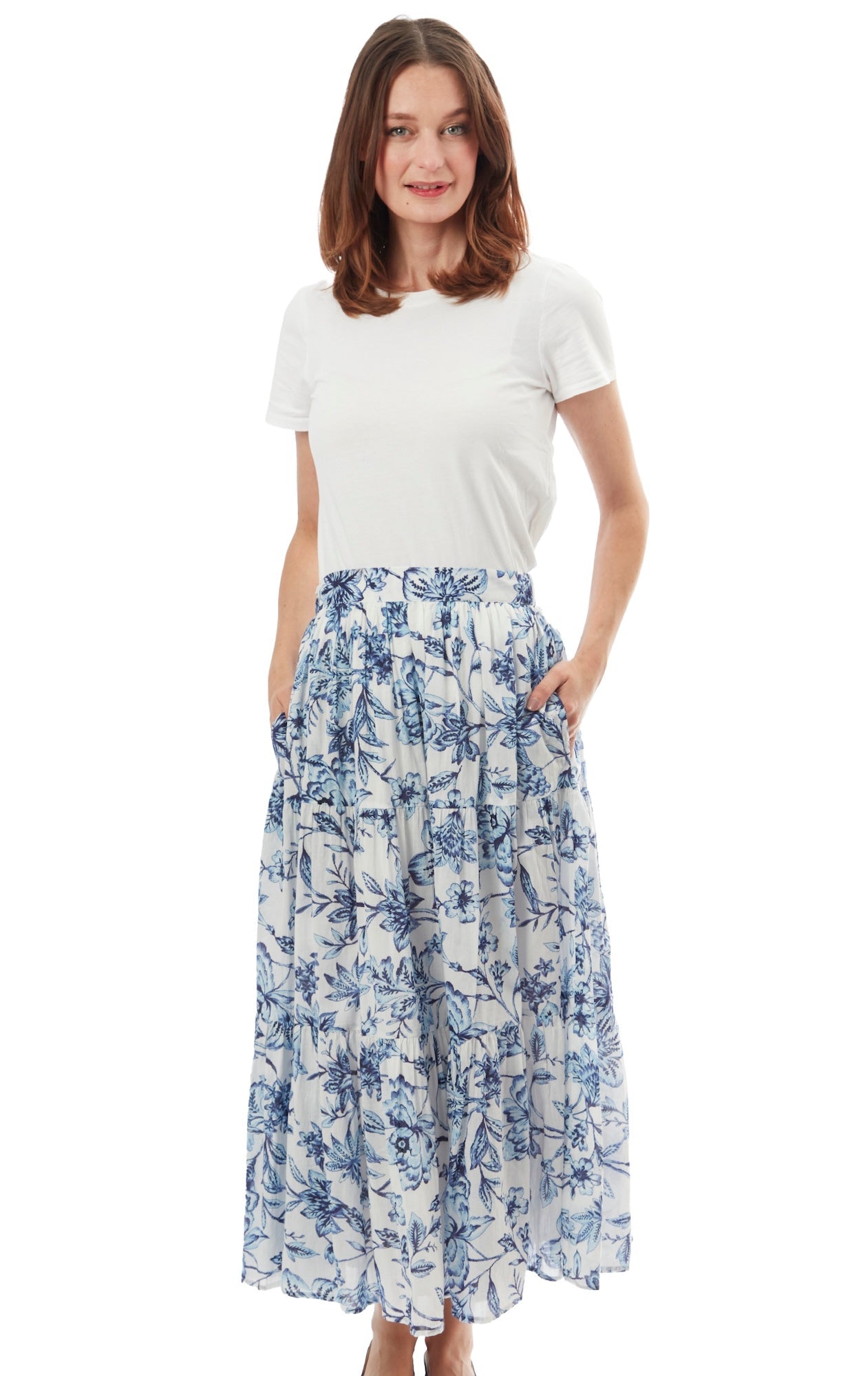 Woodstock Skirt Blue White in L view 4 - White Skirt