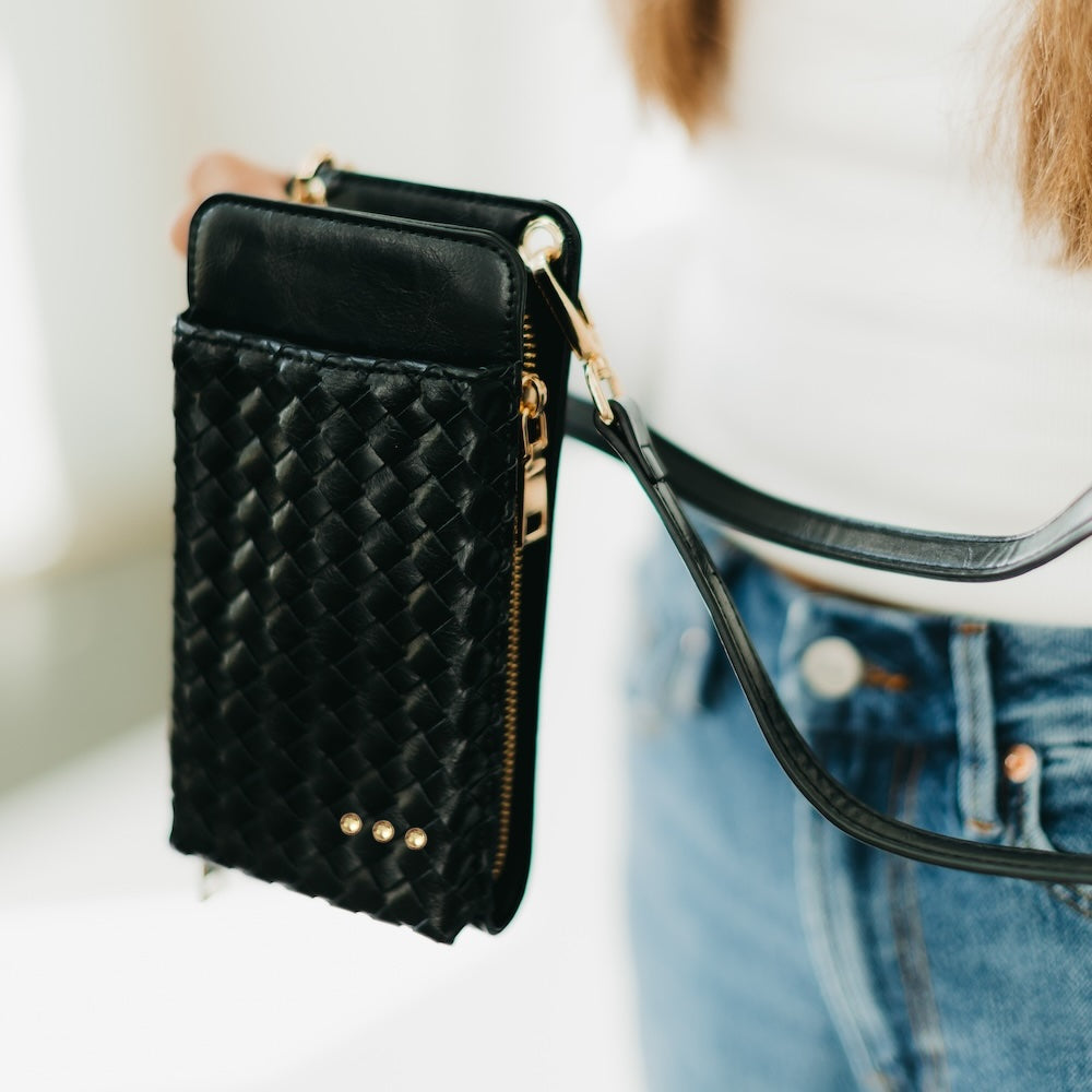 Woven Double Duty Phone Bag in Woven Denim view 7 - Woven Bag Double Strap