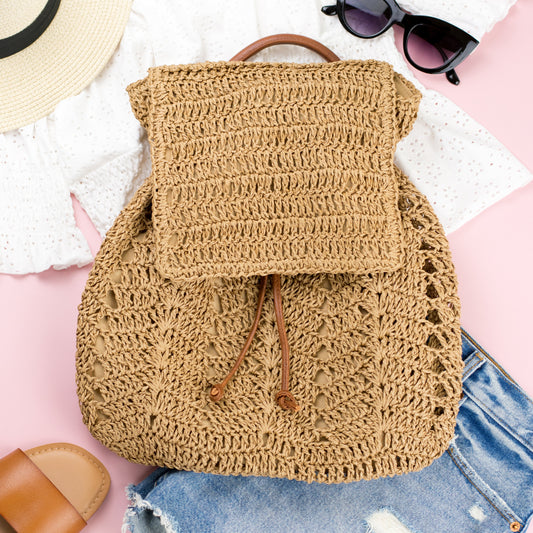 Woven Straw Backpack in Straw view 2 - Woven Straw Bag