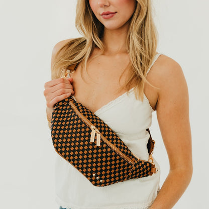 Woven Susie Sidekick Bum Bag in Checkered Black view 4 - Susie Woven Bum Bag