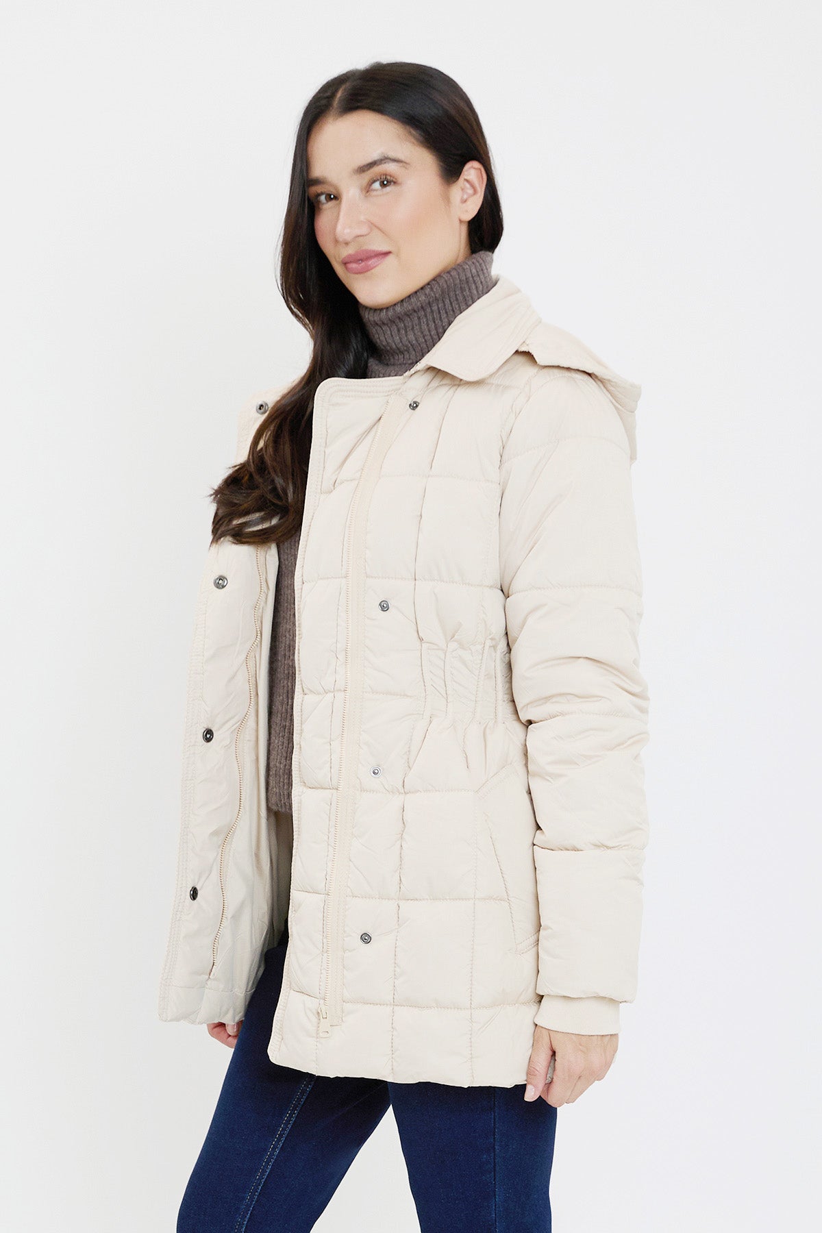 Ymi Detailed Snap Puffer Jacket in Olive view 13 - Full Snap Jacket (layer)
