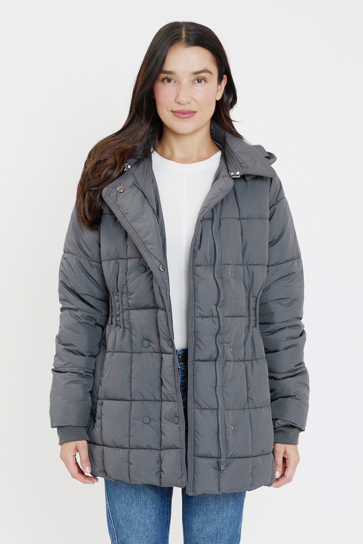 Ymi Detailed Snap Puffer Jacket in Olive view 16 - Full Snap Jacket (layer)