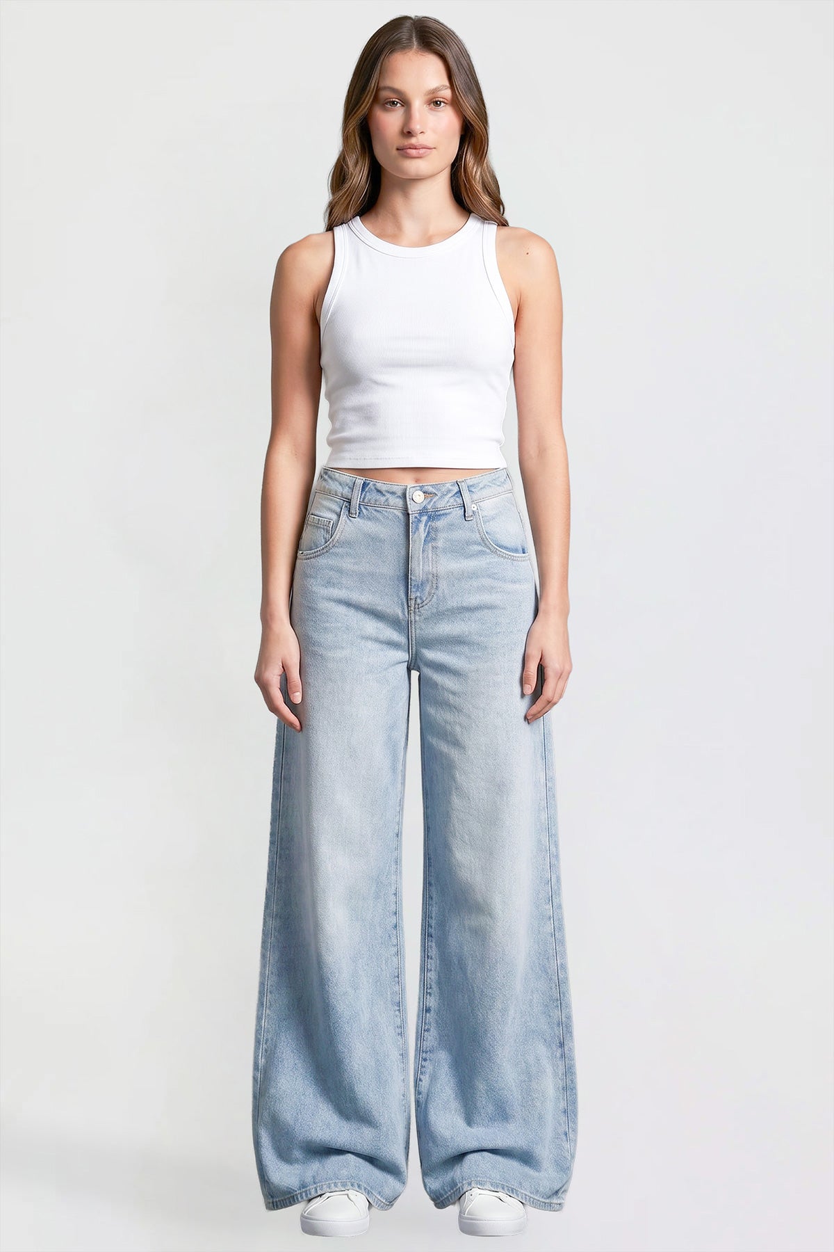 Ymi Women's Baggy Wide Leg Jeans in J Faded Blue - Womens Baggy Jeans Y2K (bottom)