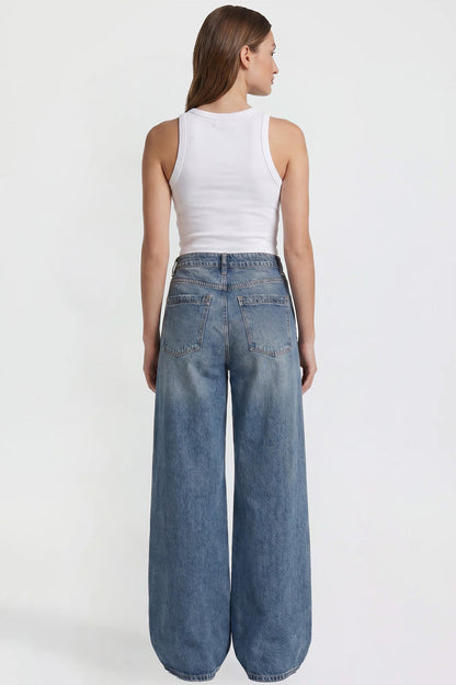 Ymi Women's Baggy Wide Leg Jeans in N Indigo Blue view 12 - Womens Baggy Jeans Y2K (bottom)