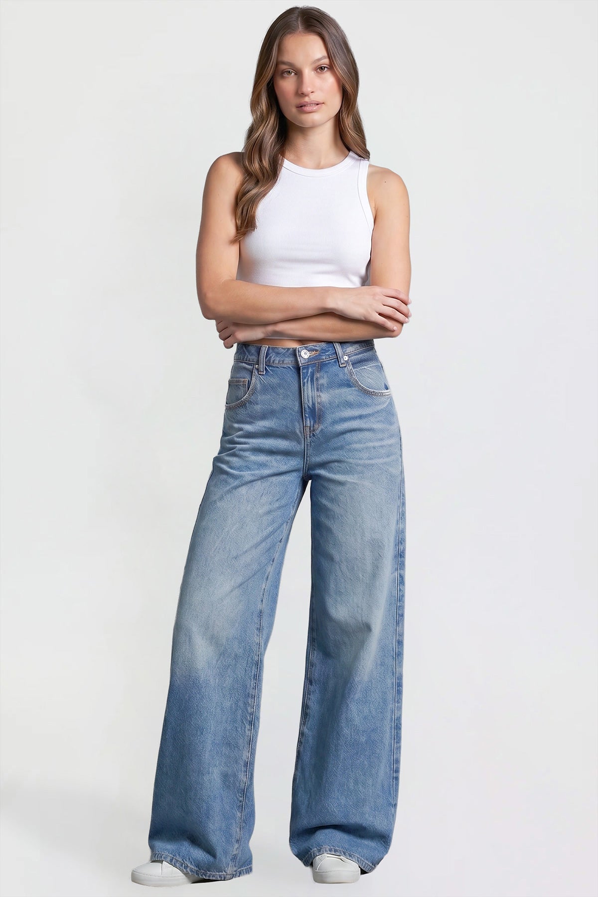 Ymi Women's Baggy Wide Leg Jeans in N Indigo Blue view 8 - Womens Baggy Jeans Y2K (bottom)