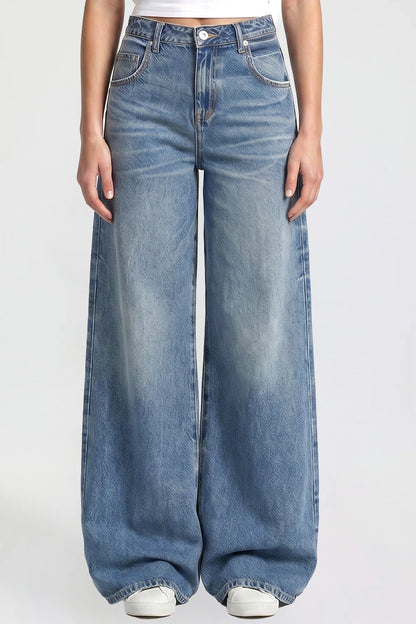 Ymi Women's Baggy Wide Leg Jeans in N Indigo Blue view 9 - Womens Baggy Jeans Y2K (bottom)