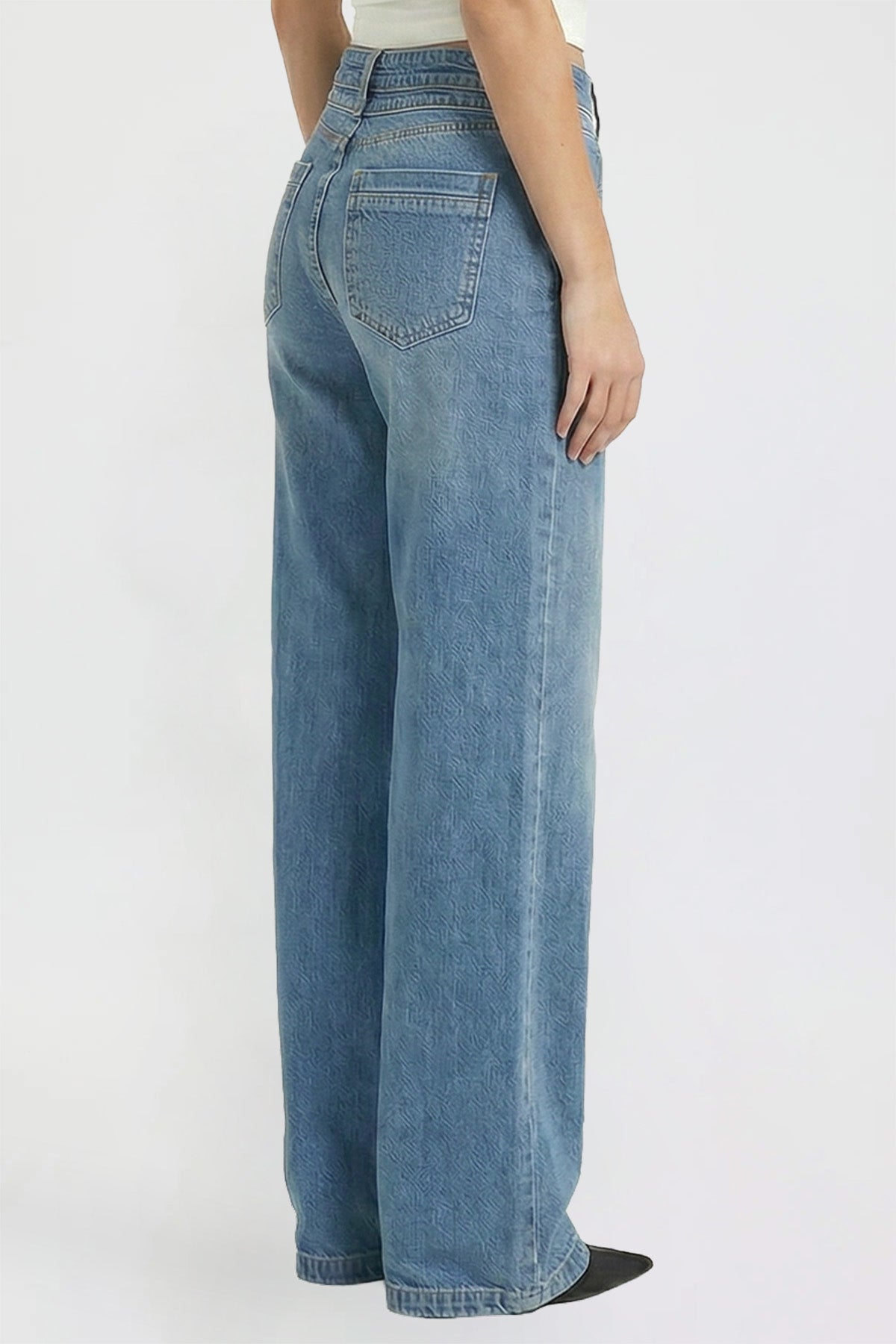 Ymi Women's Bella Triple Waistband Wide Leg Jeans in M Medium Blue view 3 - Women'S Bella Jeans (bottom)