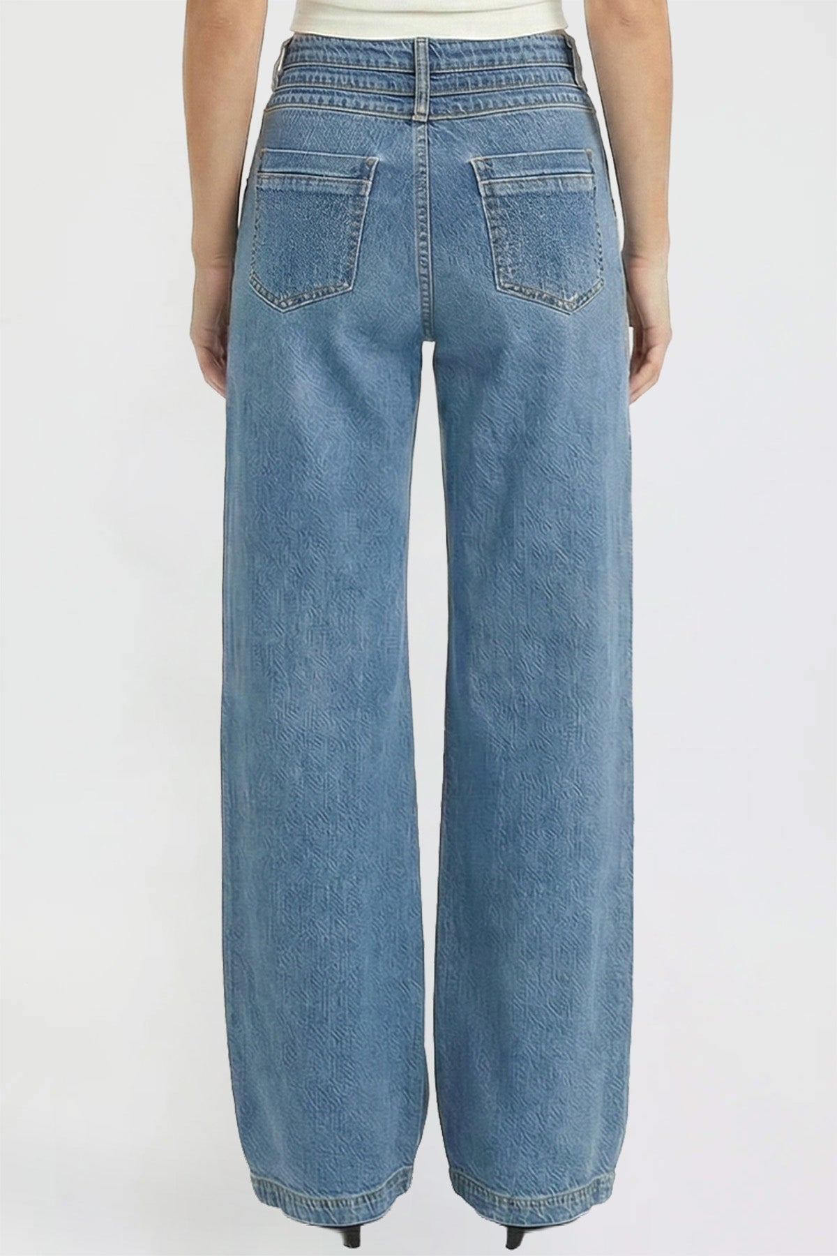Ymi Women's Bella Triple Waistband Wide Leg Jeans in M Medium Blue view 4 - Women'S Bella Jeans (bottom)