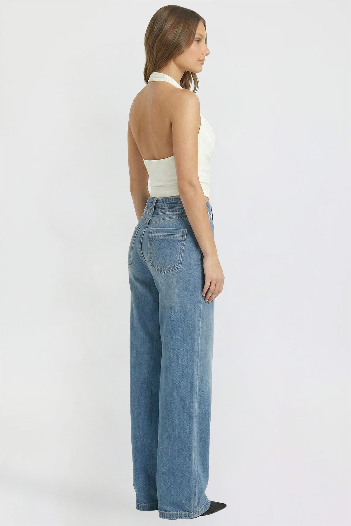 Ymi Women's Bella Triple Waistband Wide Leg Jeans in M Medium Blue view 5 - Women'S Bella Jeans (bottom)