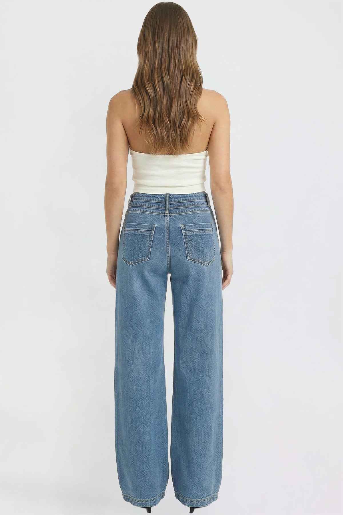 Ymi Women's Bella Triple Waistband Wide Leg Jeans in M Medium Blue view 6 - Women'S Bella Jeans (bottom)