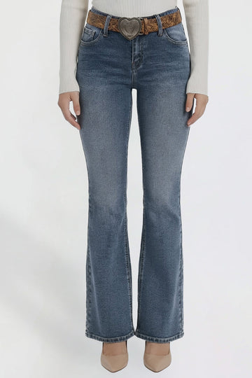 Ymi Women's Belted Bootcut Jeans in N Indigo Blue view 2 - Ymi Womens Pants (bottom)
